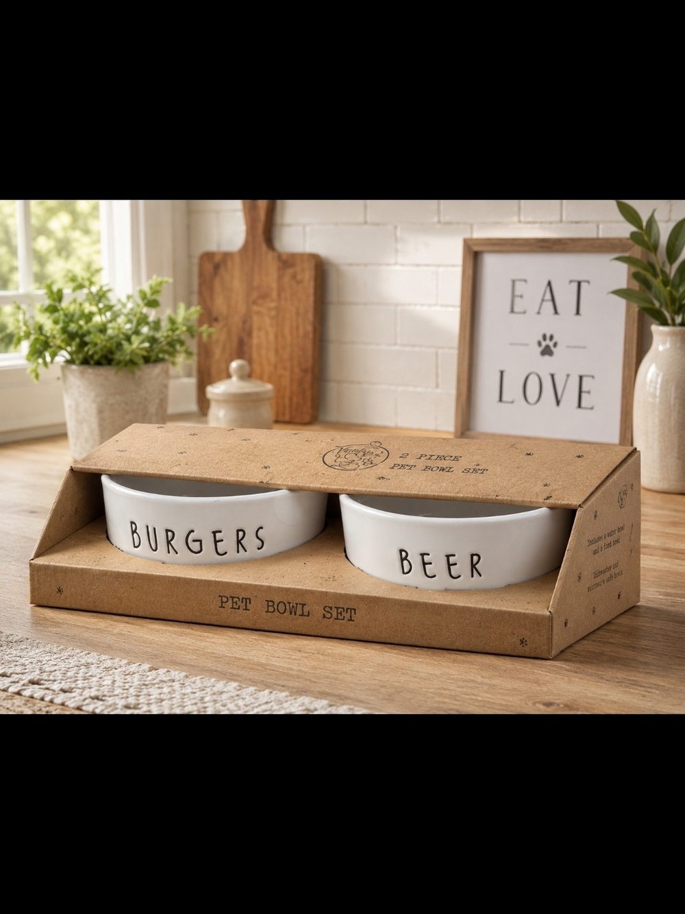 Dog Ceramic Bowl Set "Burgers" & "Beer"